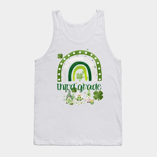 Third Grade Teacher St. Patrick's Day Watercolor Rainbow Four Leaf Clover Tank Top by vintageinspired